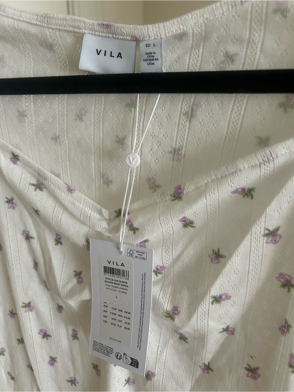 NWT Vila Floral Pointelle Knit Top Size Large Cottagecore Milkmaid Baby Tee - Picture 6 of 7